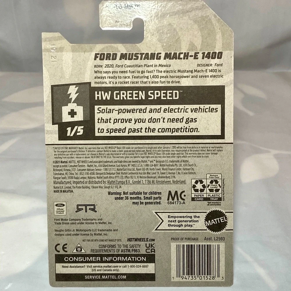 Hot Wheels Ford Mustang Mach-E 1400 Green Speed 1/5 White Die-cast 1/64 NIP 2022